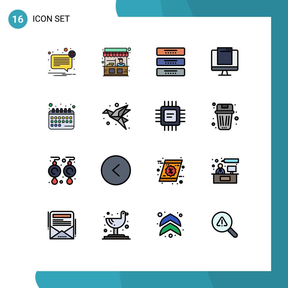 grupo de símbolos de iconos universales de 16 líneas llenas de colores planos modernos de monitor imac muebles de computadora de la calle elementos de diseño de vectores creativos editables