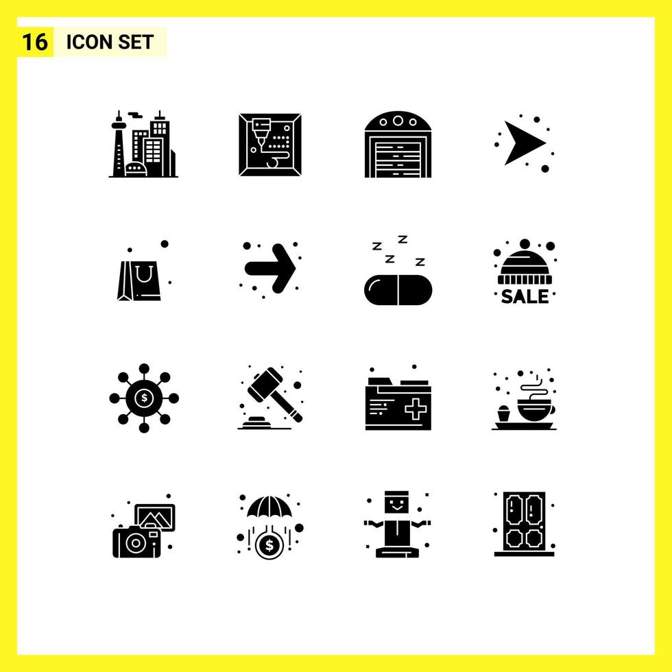 Universal Icon Symbols Group of 16 Modern Solid Glyphs of back shopping house business right Editable Vector Design Elements