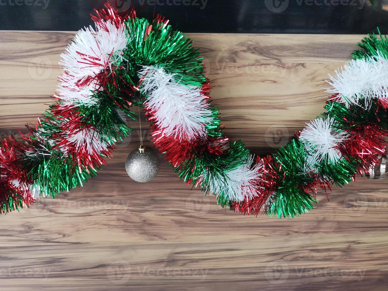 christmas wreath on wooden background photo