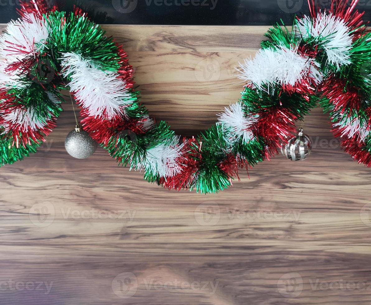 christmas wreath on wooden background photo