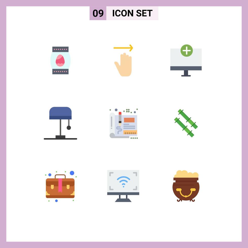 Group of 9 Flat Colors Signs and Symbols for design light add lamp hardware Editable Vector Design Elements