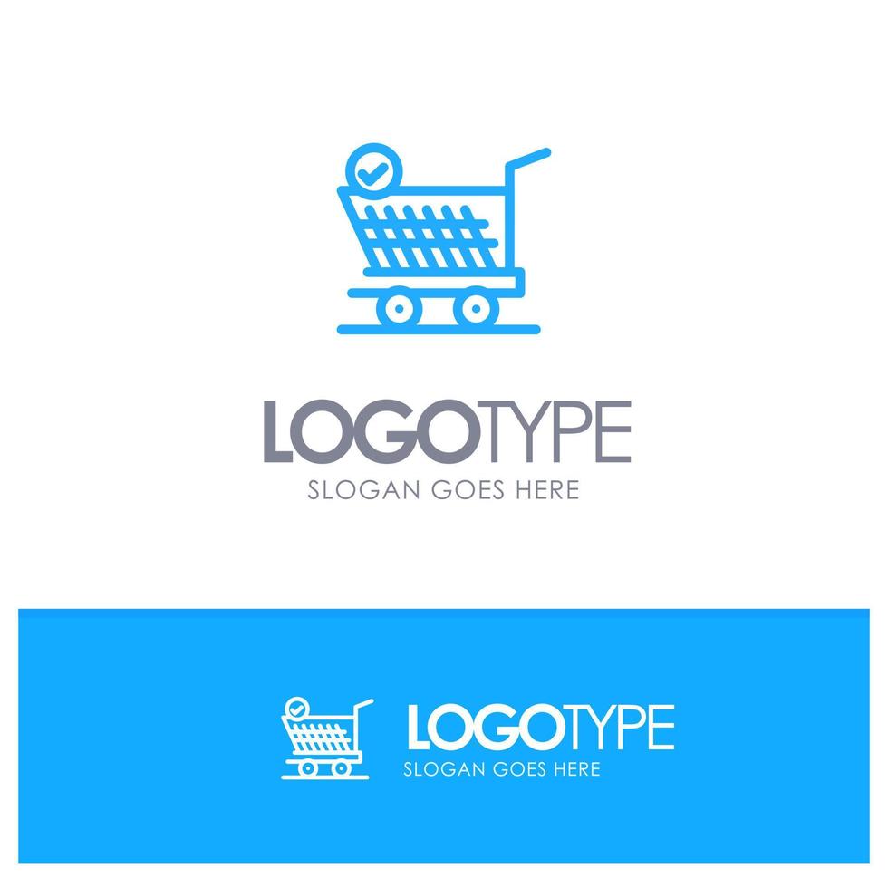 Trolley Retail Shopping Cart Blue Logo Line Style vector