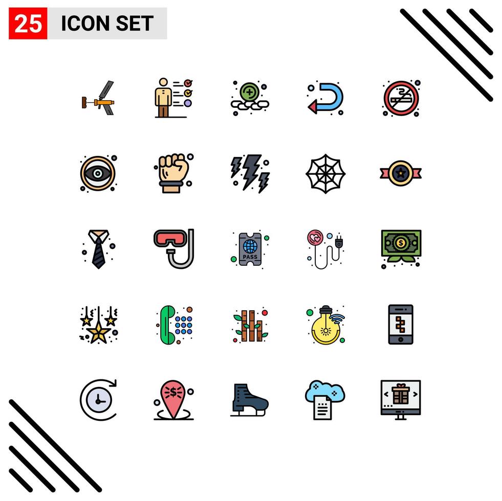 Universal Icon Symbols Group of 25 Modern Filled line Flat Colors of left sign skills arrow plus Editable Vector Design Elements