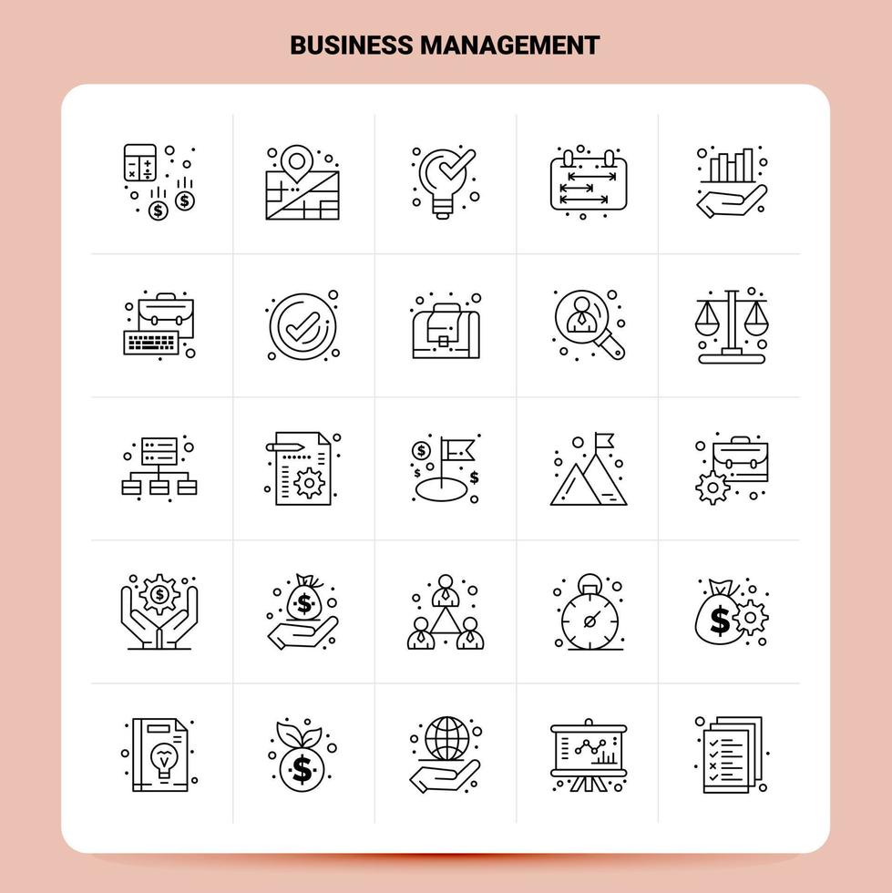 contorno 25 conjunto de iconos de gestión empresarial diseño de estilo de línea vectorial conjunto de iconos negros conjunto de pictogramas lineales diseño de ideas de negocios web y móvil ilustración vectorial vector