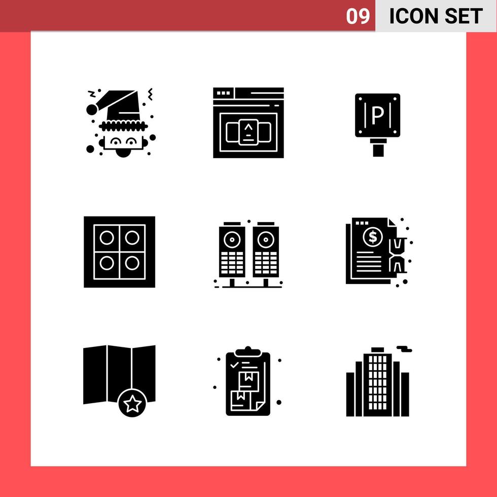 Paquete de 9 iconos de símbolos de glifo de estilo sólido sobre fondo blanco signos simples para el diseño general vector