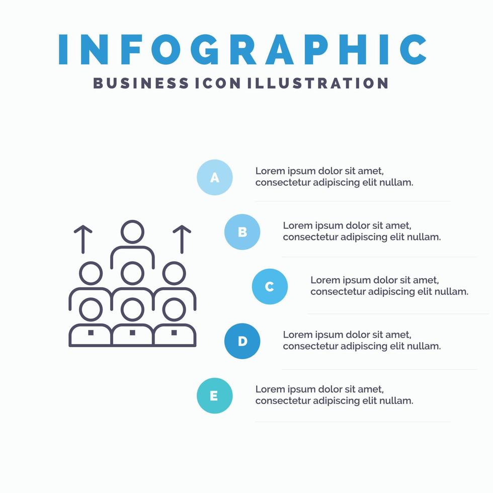 Workforce Business Human Leadership Management Organization Resources Teamwork Line icon with 5 steps presentation infographics Background vector