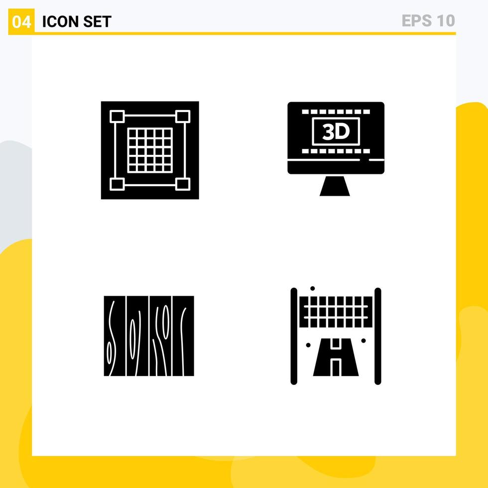 Paquete de glifos sólidos de 4 interfaces de usuario de signos y símbolos modernos de elementos de diseño de vectores editables interiores de entretenimiento gráfico de baldosas creativas