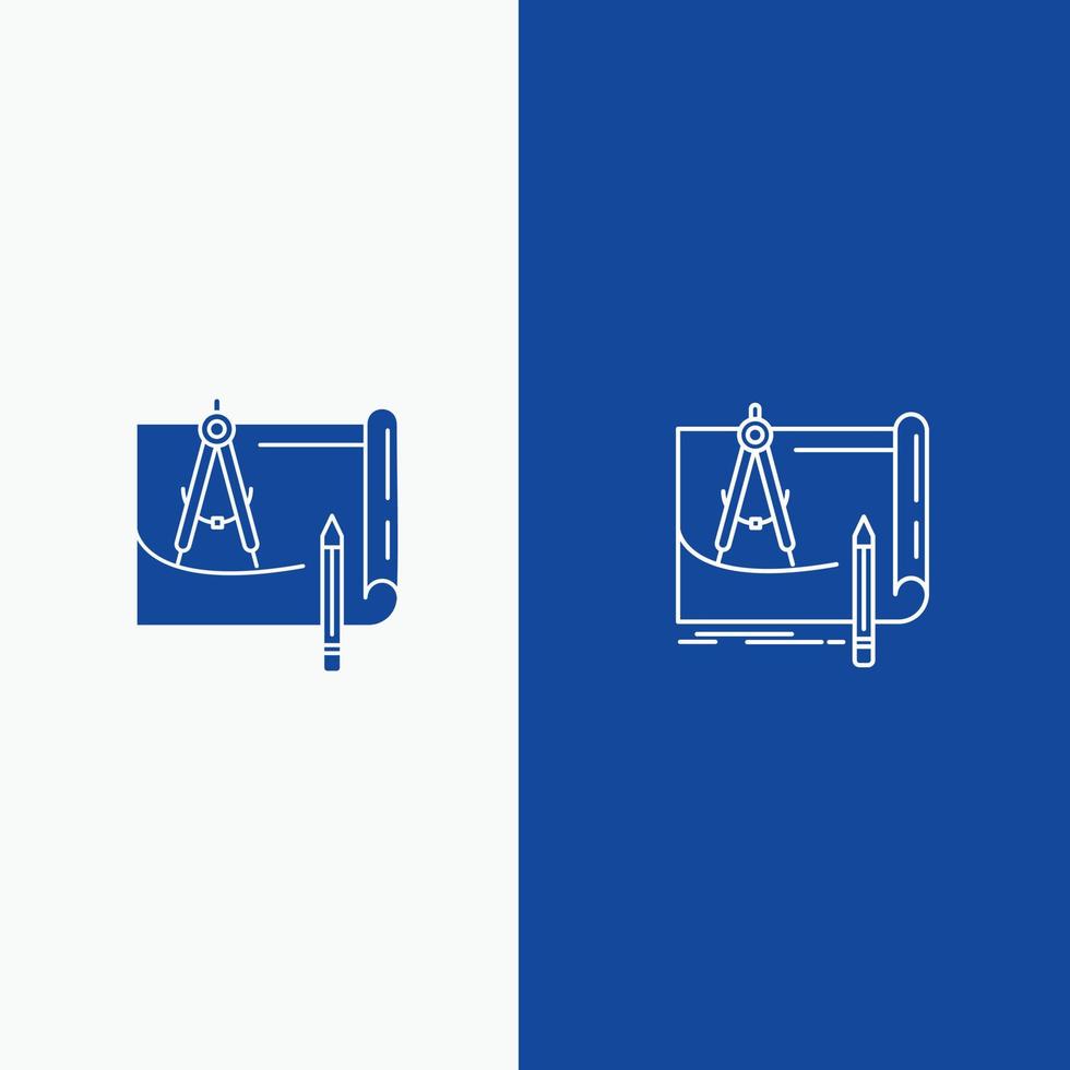Blueprint Architecture Blueprint Construction Paper Plan Line and Glyph Solid icon Blue banner Line and Glyph Solid icon Blue banner vector