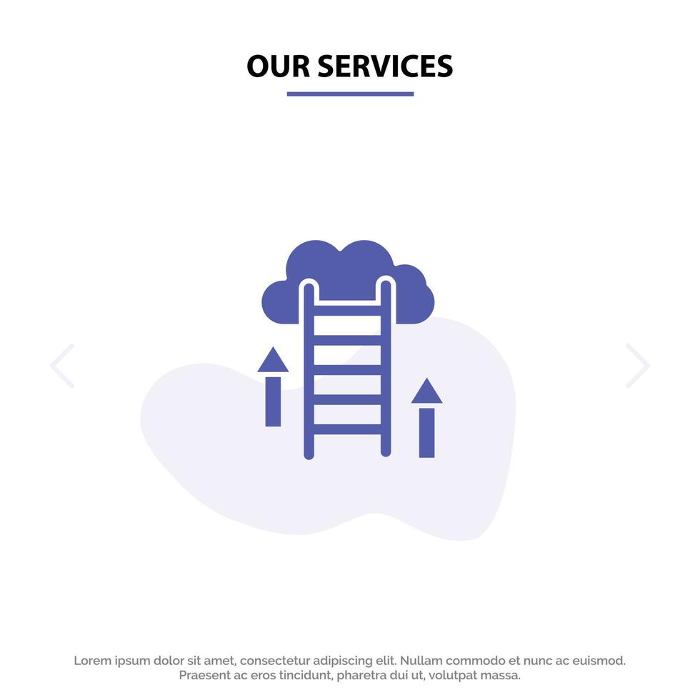 Our Services Cloud Download Upload Data Server Solid Glyph Icon Web card Template vector