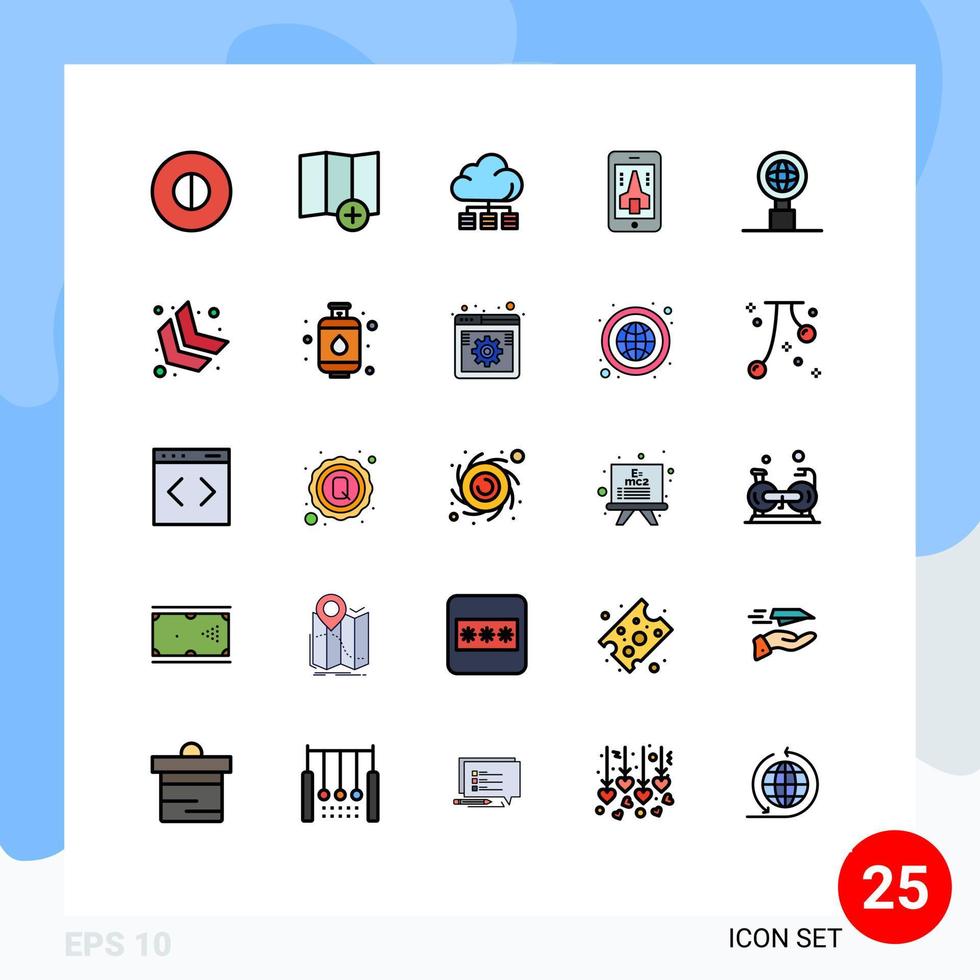 25 Universal Filled line Flat Color Signs Symbols of arrow internet storage globe mobile Editable Vector Design Elements