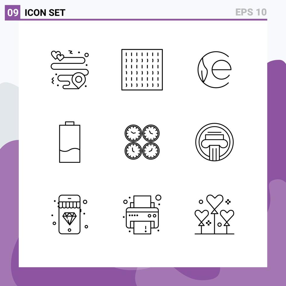 Set of 9 Commercial Outlines pack for clocks clock crypto low electricity Editable Vector Design Elements