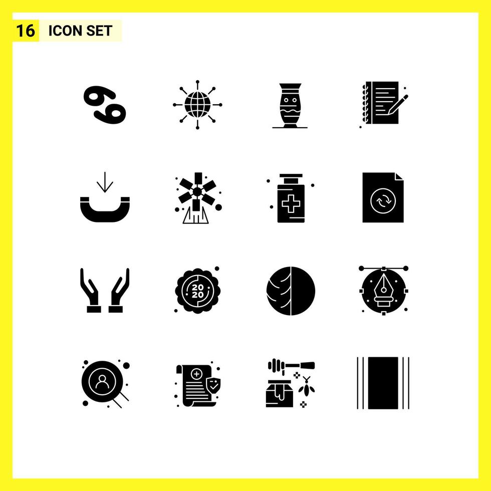 conjunto de 16 iconos de interfaz de usuario modernos símbolos signos para escribir pasatiempos web cerámica india elementos de diseño vectorial editables vector