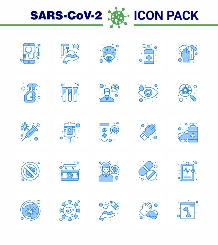 25 Blue Coronavirus Covid19 Icon pack such as handcare bottle washing spray protect viral coronavirus 2019nov disease Vector Design Elements