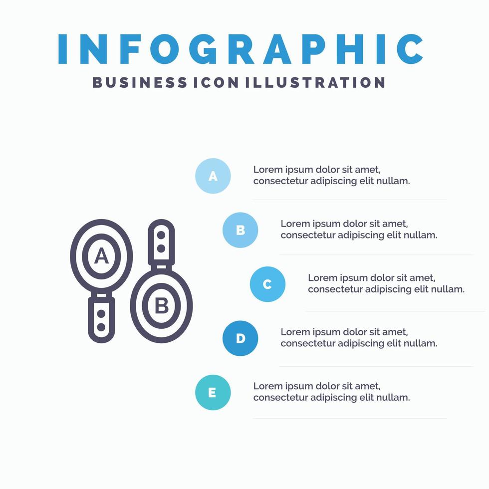 signo de búsqueda de investigación computación plantilla de infografía azul plantilla de icono de línea de vector de 5 pasos