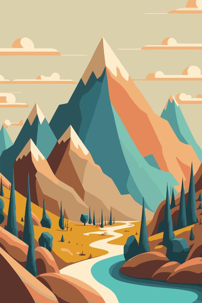 illustration rocky mountains on the river. mountains above the lake nature vector