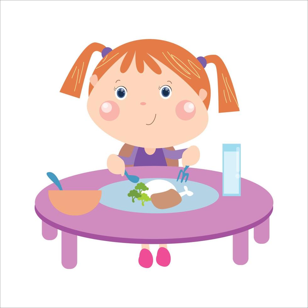 actividades en la mañana, desayuno de niña. vector