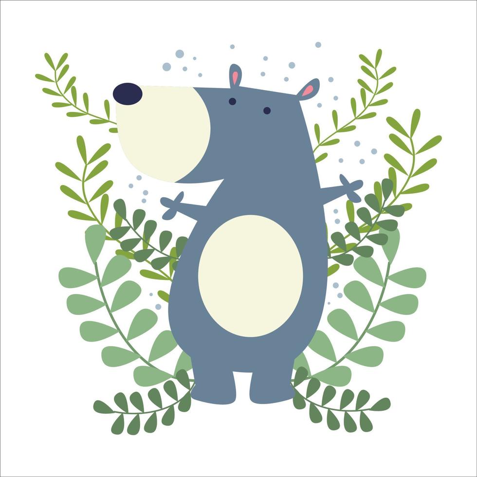 illustration vector graphic bear with plant  ornament  background