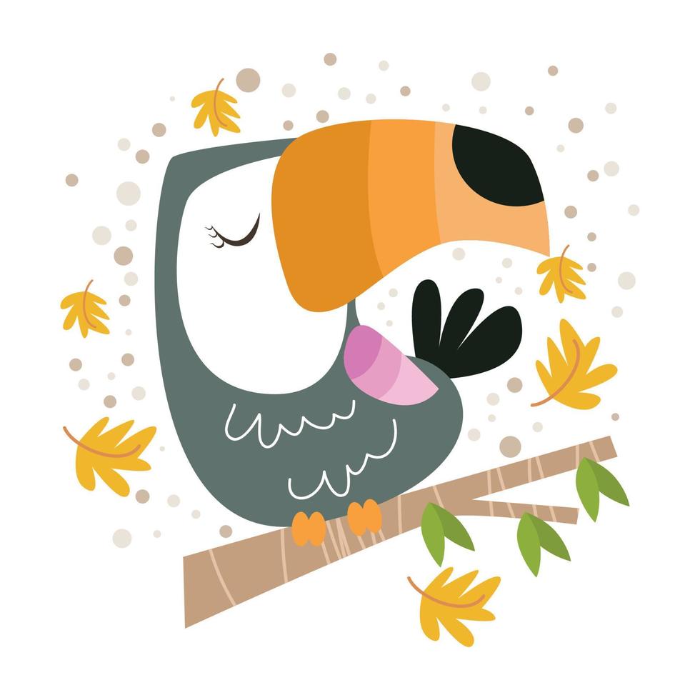 toucan bird with  plant ornament background vector