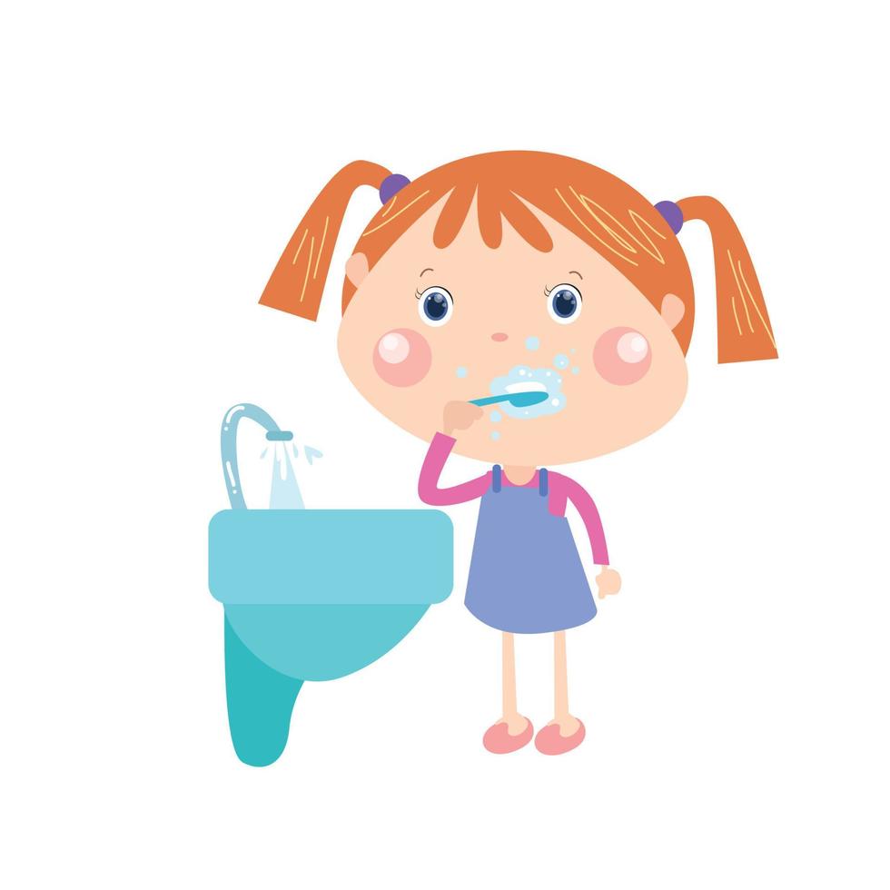 Cute little girl brushing teeth vector