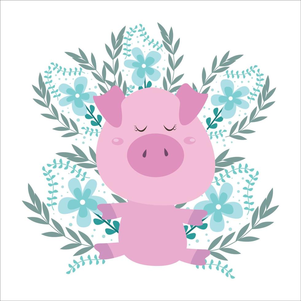 ilustración vectorial gráfico cerdo con fondo de ornamento vegetal vector