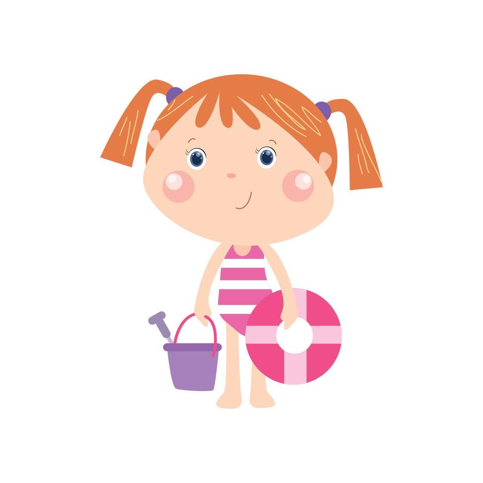 little girl playing on the beach vector