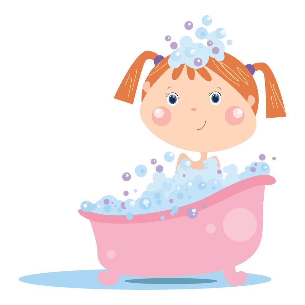 little girl take a morning shower vector