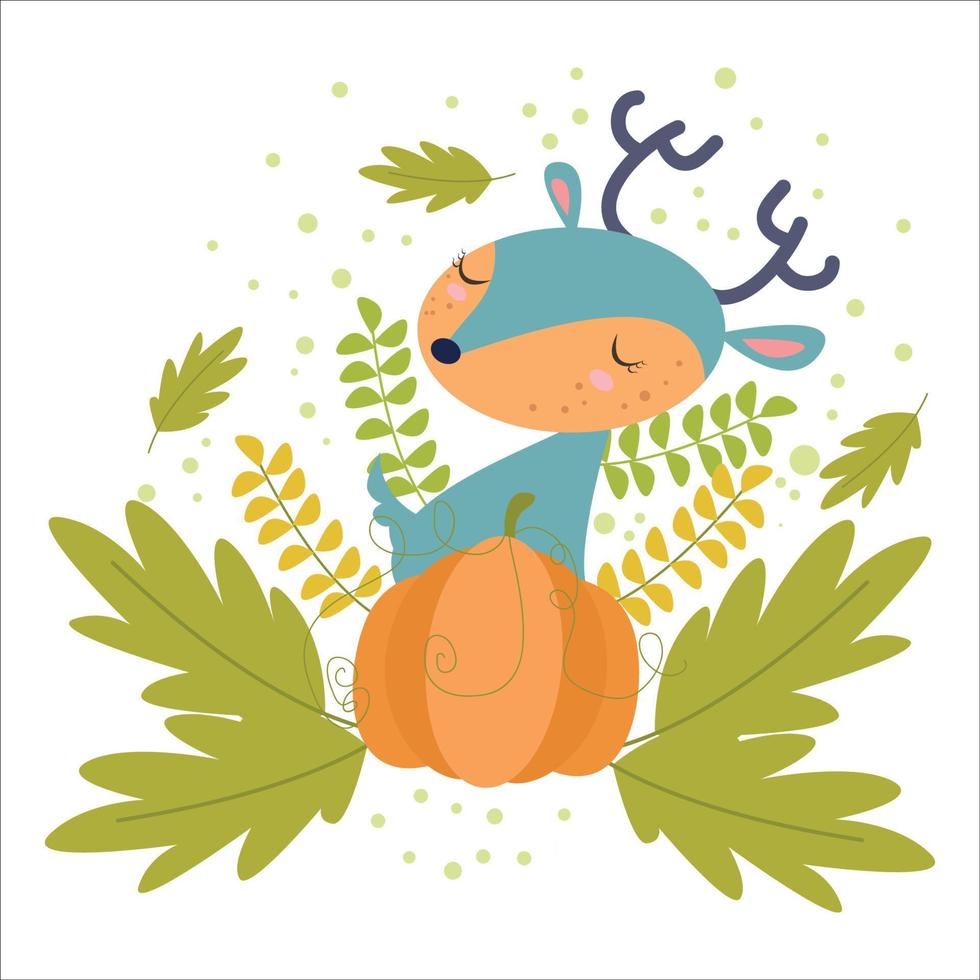 illustration vector graphic deer with plant ornament background