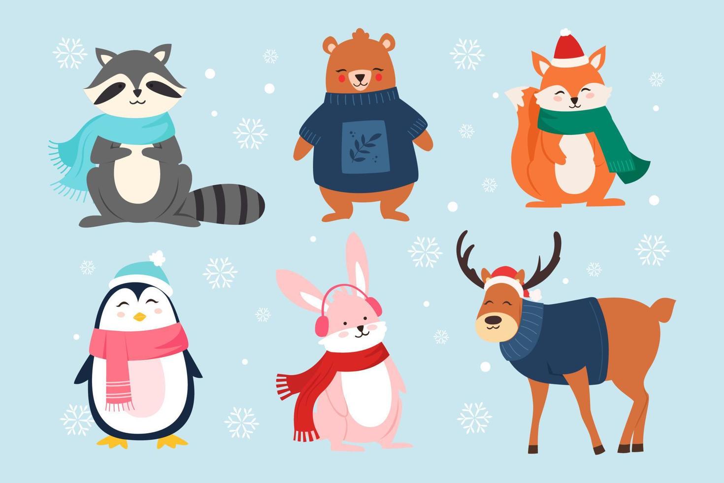 colección de animales de invierno y navidad vector