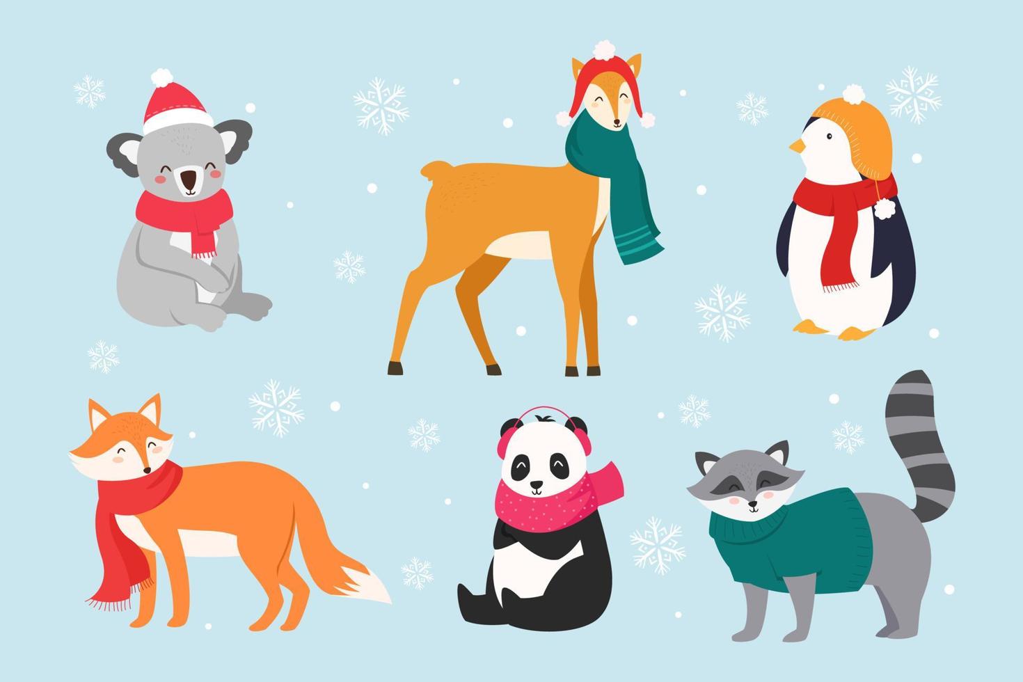 Winter And Christmas Animals Collection vector