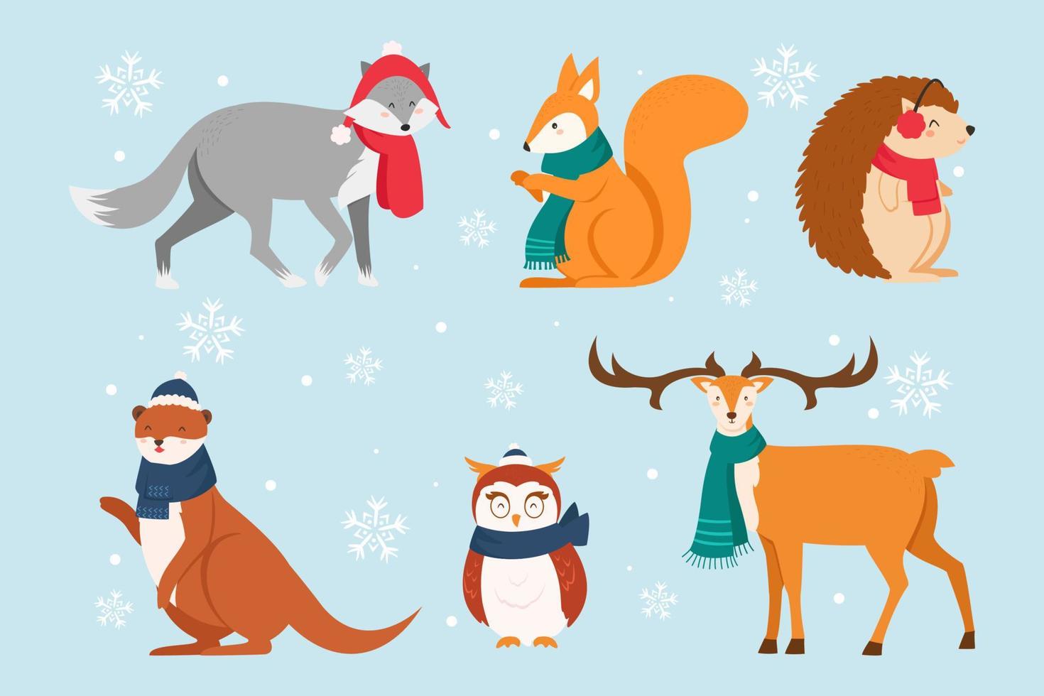 colección de animales de invierno y navidad vector