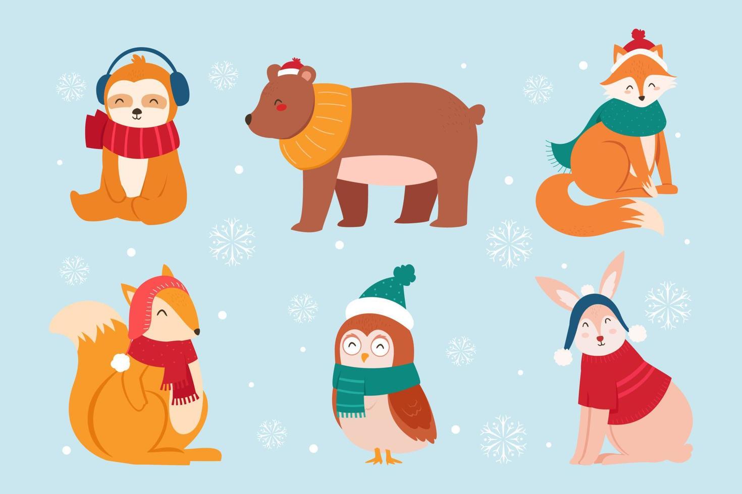 colección de animales de invierno y navidad vector