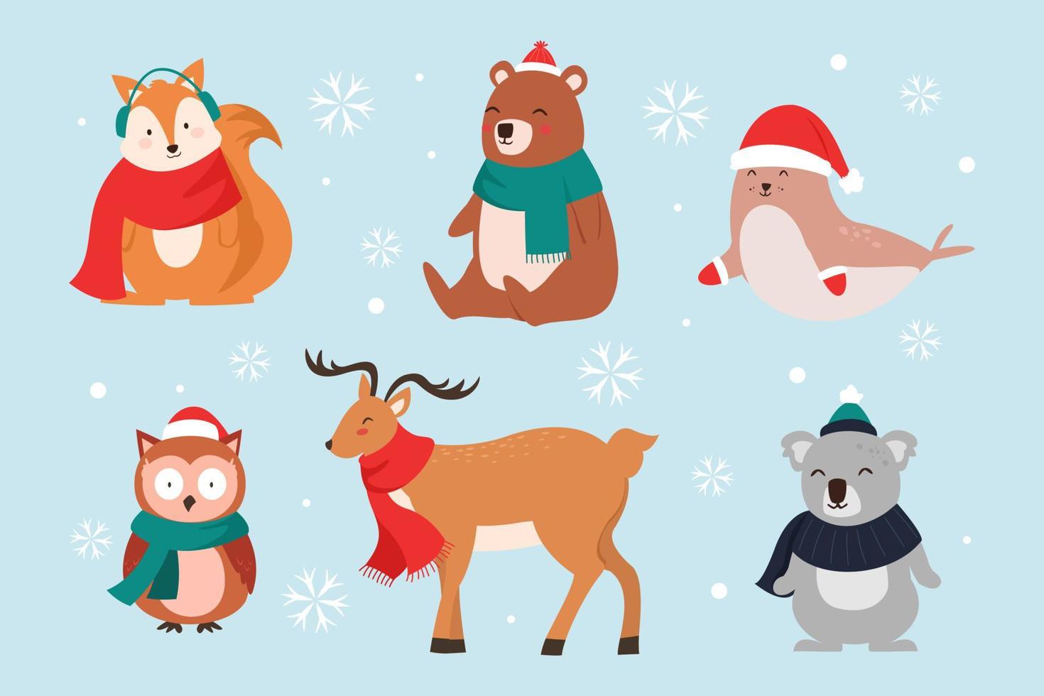 Winter And Christmas Animals Collection vector