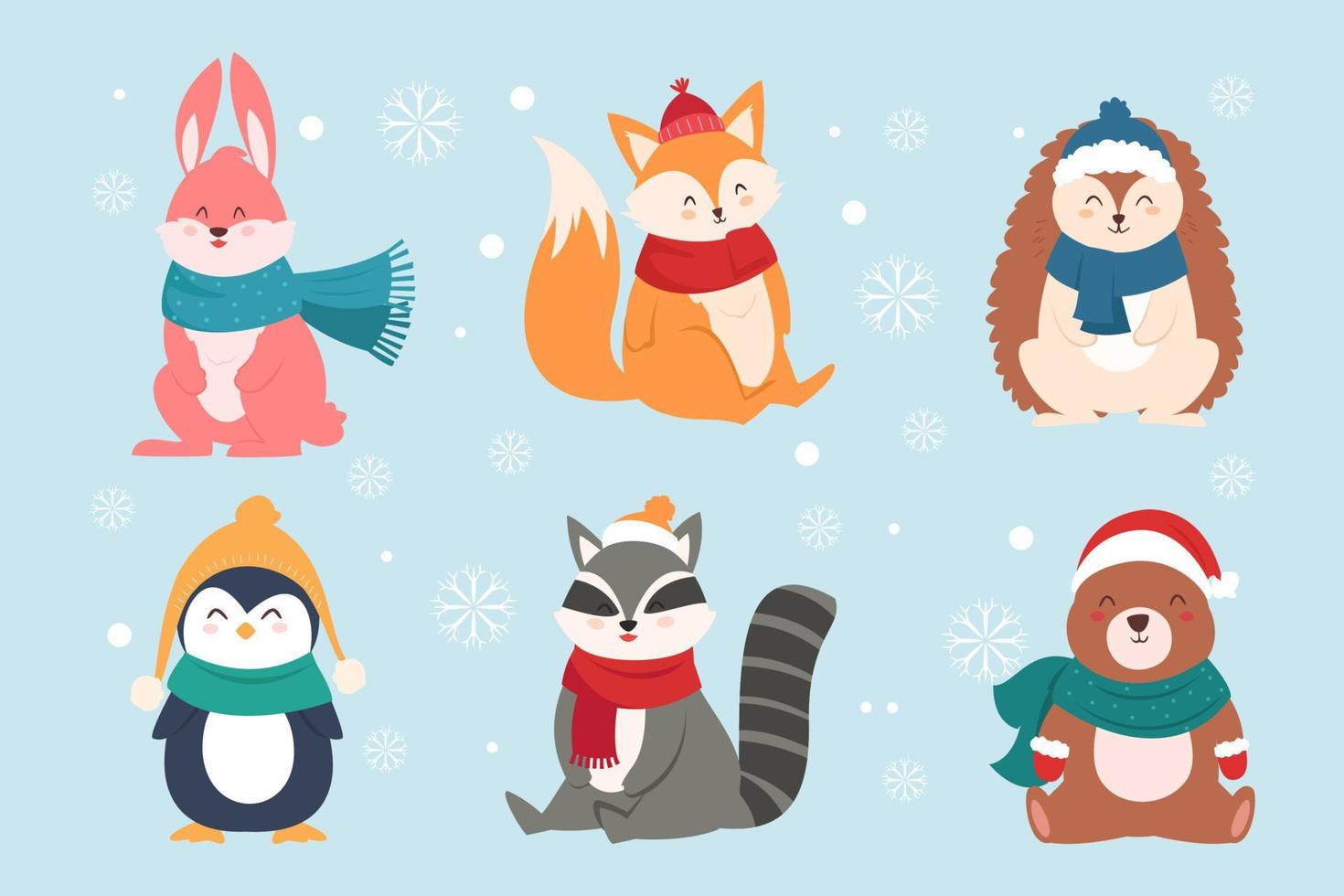 colección de animales de invierno y navidad vector