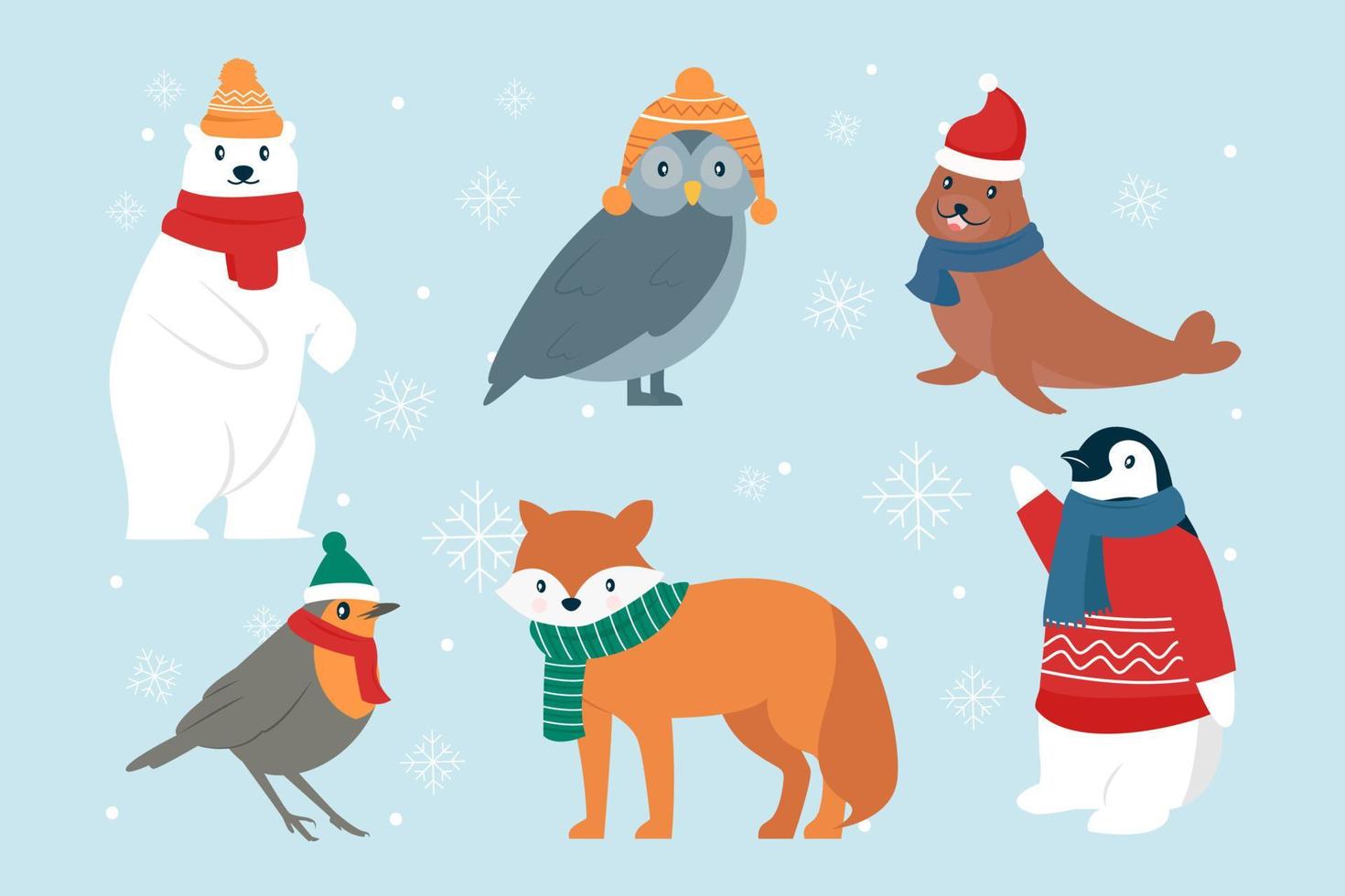 Winter And Christmas Animals Collection vector