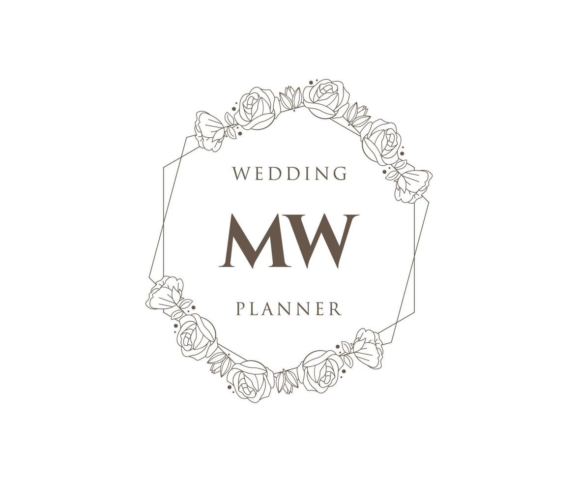 MW Initials letter Wedding monogram logos collection, hand drawn modern minimalistic and floral templates for Invitation cards, Save the Date, elegant identity for restaurant, boutique, cafe in vector