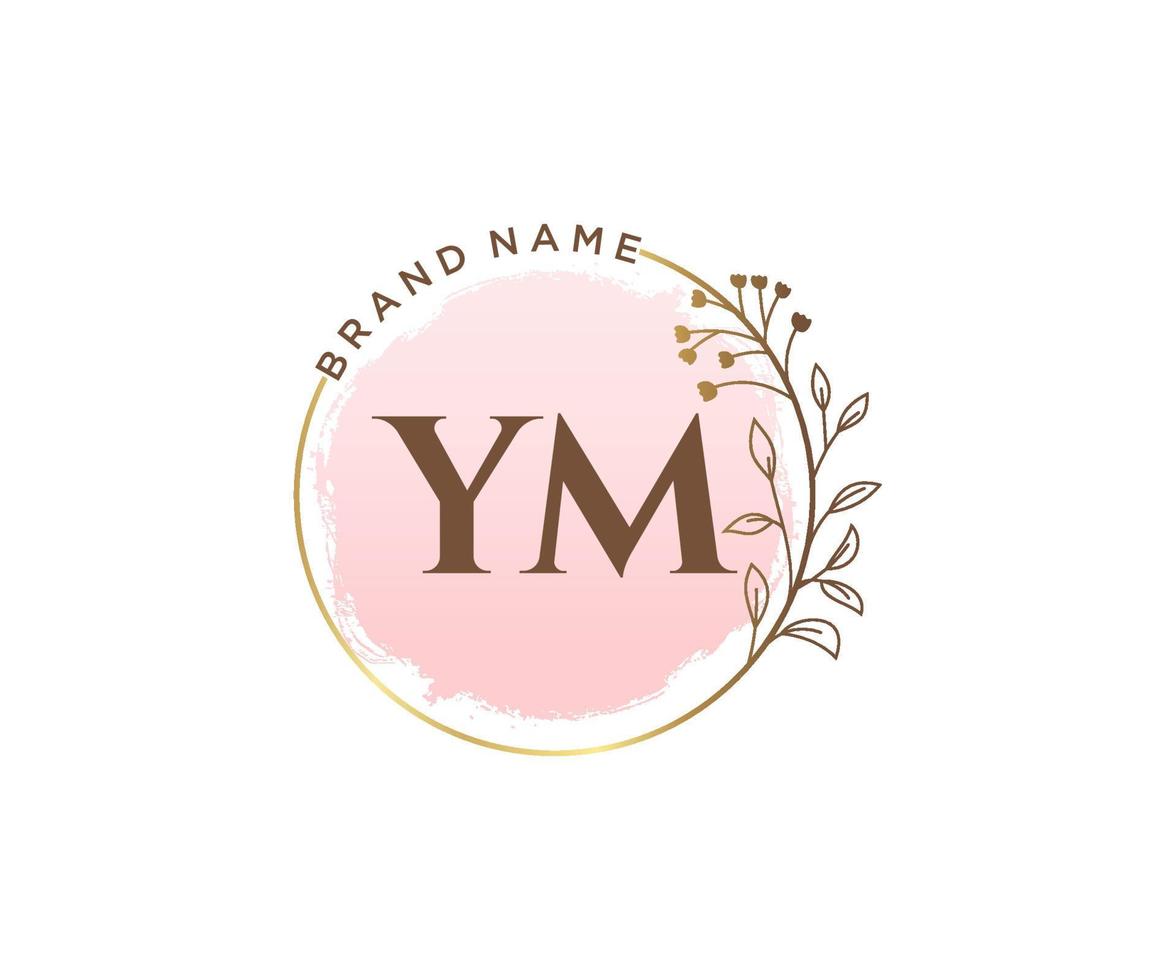 Initial YM feminine logo. Usable for Nature, Salon, Spa, Cosmetic and Beauty Logos. Flat Vector Logo Design Template Element.