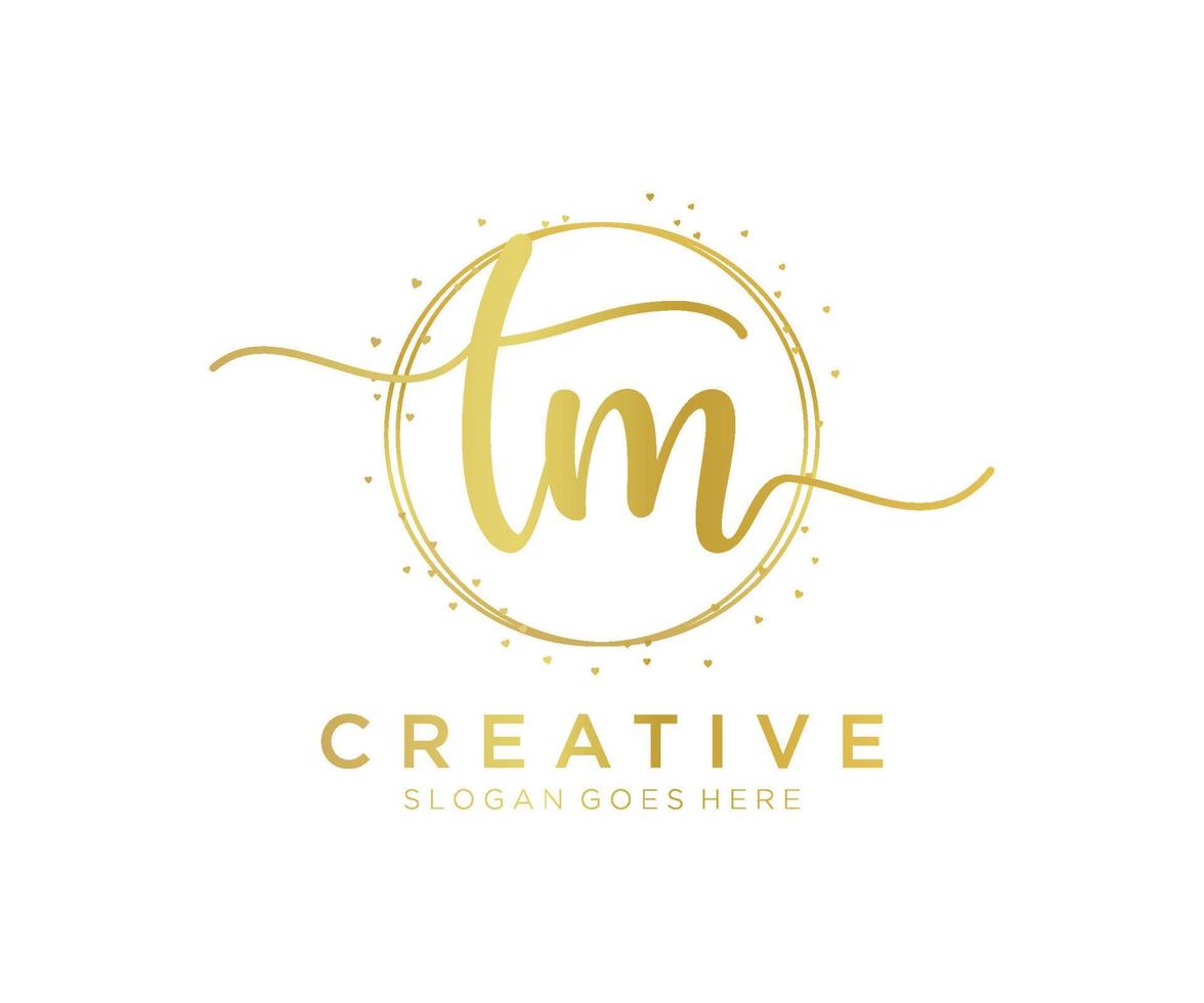 Initial TM feminine logo. Usable for Nature, Salon, Spa, Cosmetic and Beauty Logos. Flat Vector Logo Design Template Element.