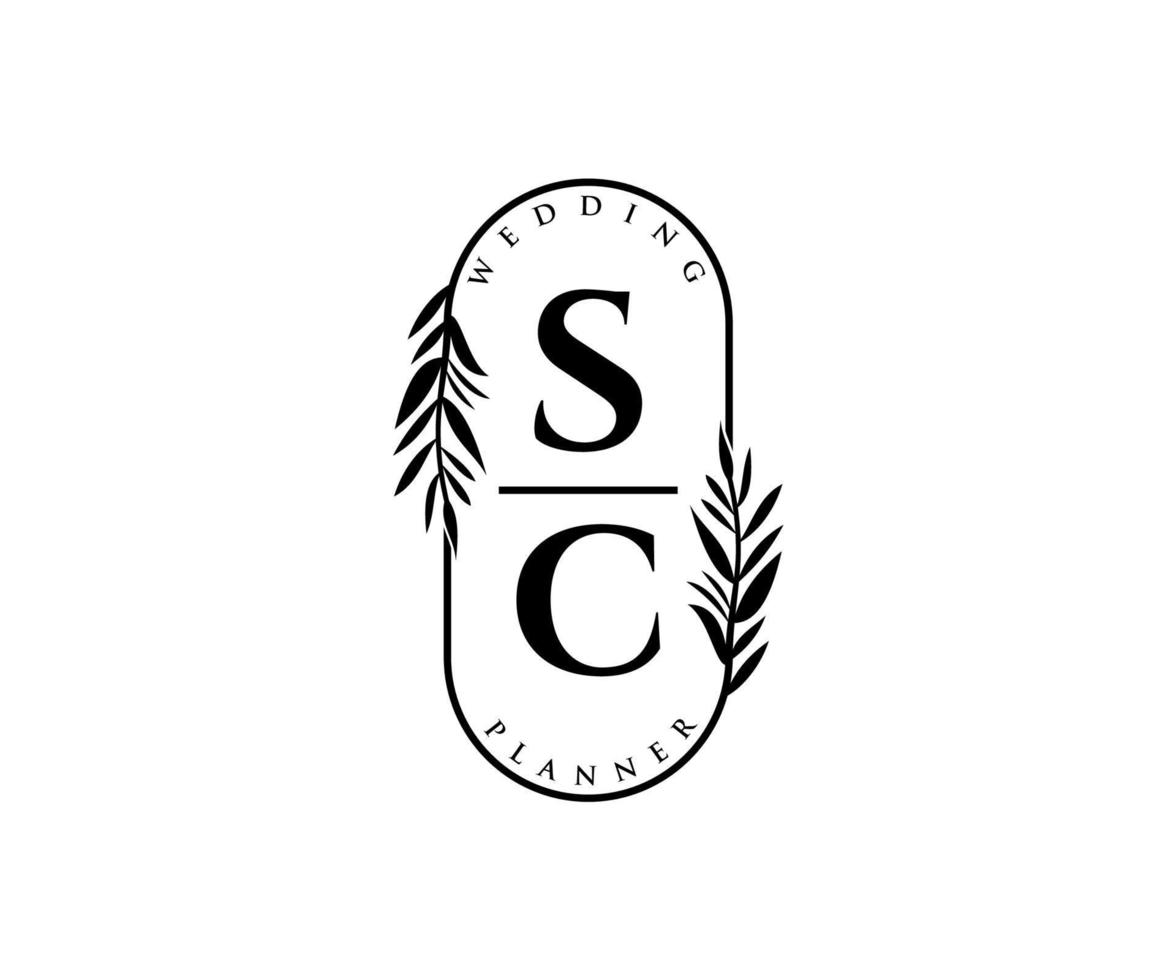SC Initials letter Wedding monogram logos collection, hand drawn modern minimalistic and floral templates for Invitation cards, Save the Date, elegant identity for restaurant, boutique, cafe in vector