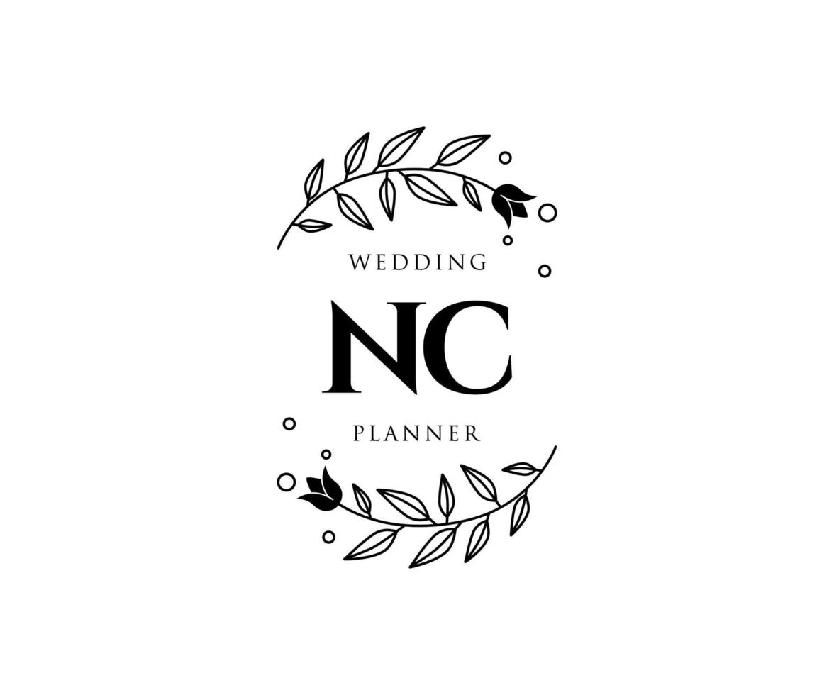 colección de logotipos de monograma de boda con letras iniciales nc, plantillas florales y minimalistas modernas dibujadas a mano para tarjetas de invitación, guardar la fecha, identidad elegante para restaurante, boutique, café en vector