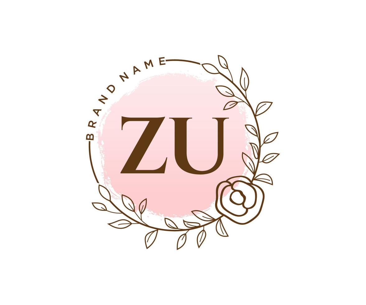 Initial ZU feminine logo. Usable for Nature, Salon, Spa, Cosmetic and Beauty Logos. Flat Vector Logo Design Template Element.
