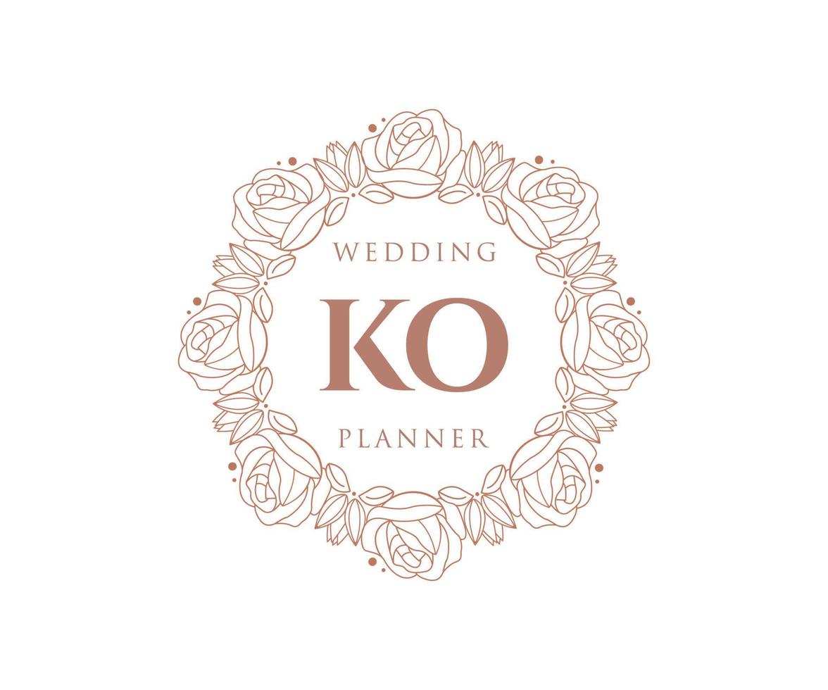 KO Initials letter Wedding monogram logos collection, hand drawn modern minimalistic and floral templates for Invitation cards, Save the Date, elegant identity for restaurant, boutique, cafe in vector