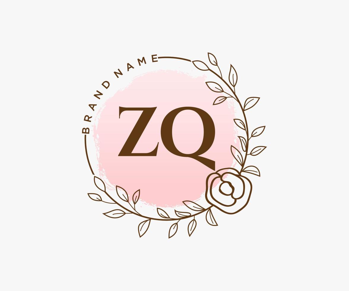 Initial ZQ feminine logo. Usable for Nature, Salon, Spa, Cosmetic and Beauty Logos. Flat Vector Logo Design Template Element.