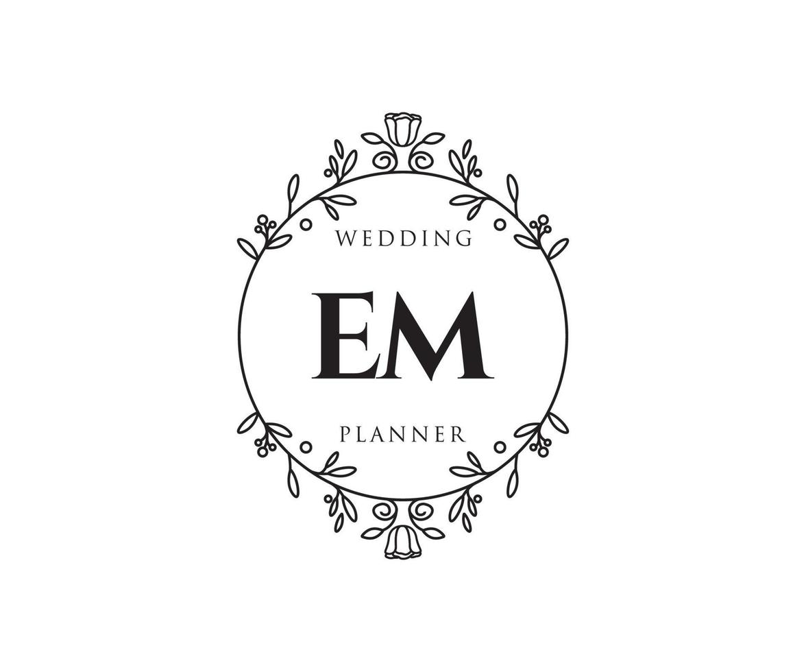 EM Initials letter Wedding monogram logos collection, hand drawn modern minimalistic and floral templates for Invitation cards, Save the Date, elegant identity for restaurant, boutique, cafe in vector