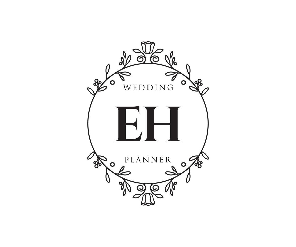 EH Initials letter Wedding monogram logos collection, hand drawn modern minimalistic and floral templates for Invitation cards, Save the Date, elegant identity for restaurant, boutique, cafe in vector