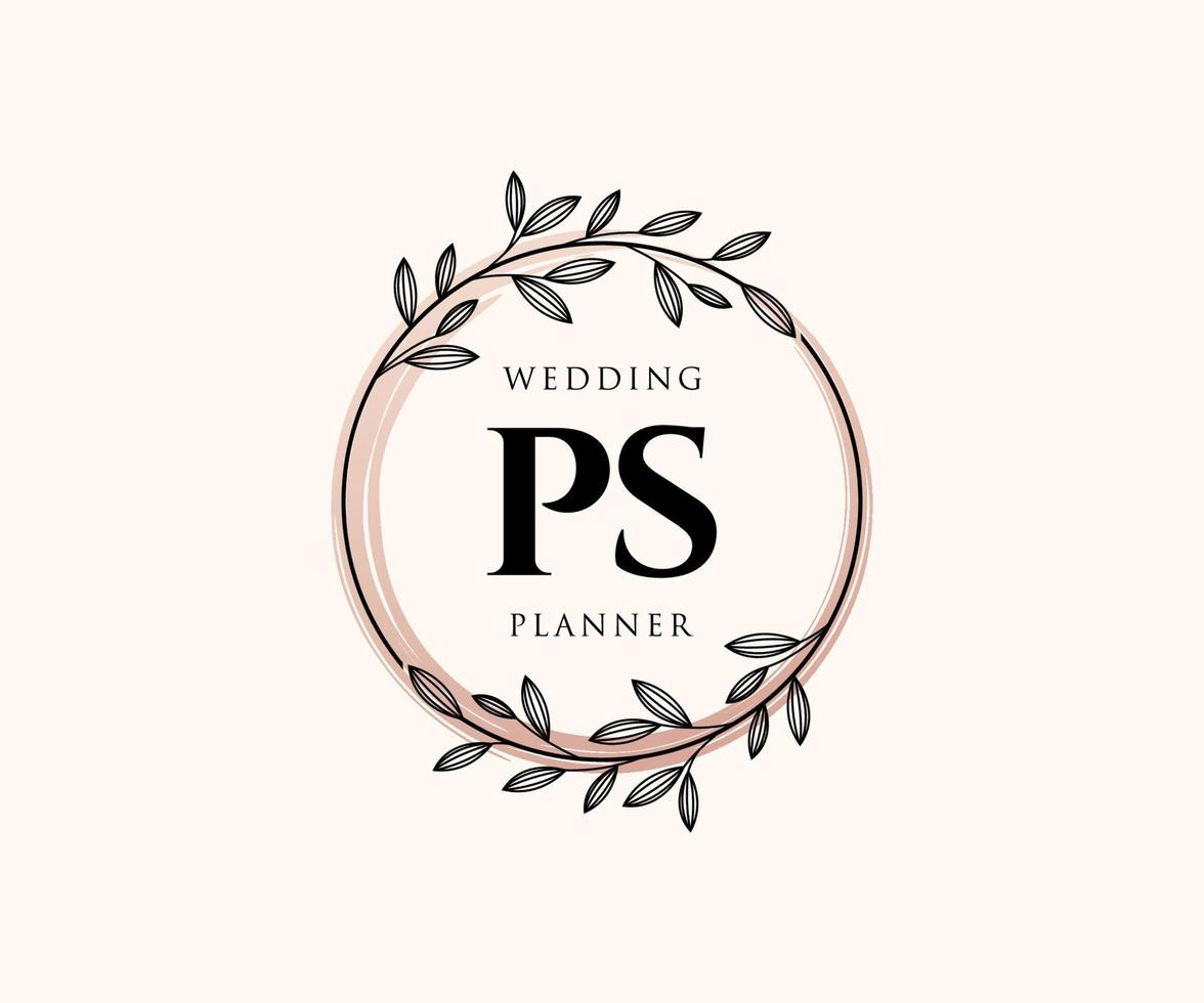 PS Initials letter Wedding monogram logos collection, hand drawn modern minimalistic and floral templates for Invitation cards, Save the Date, elegant identity for restaurant, boutique, cafe in vector