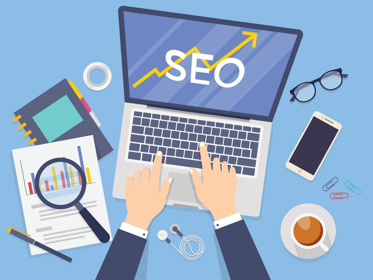 Search engine optimization growth laptop vector