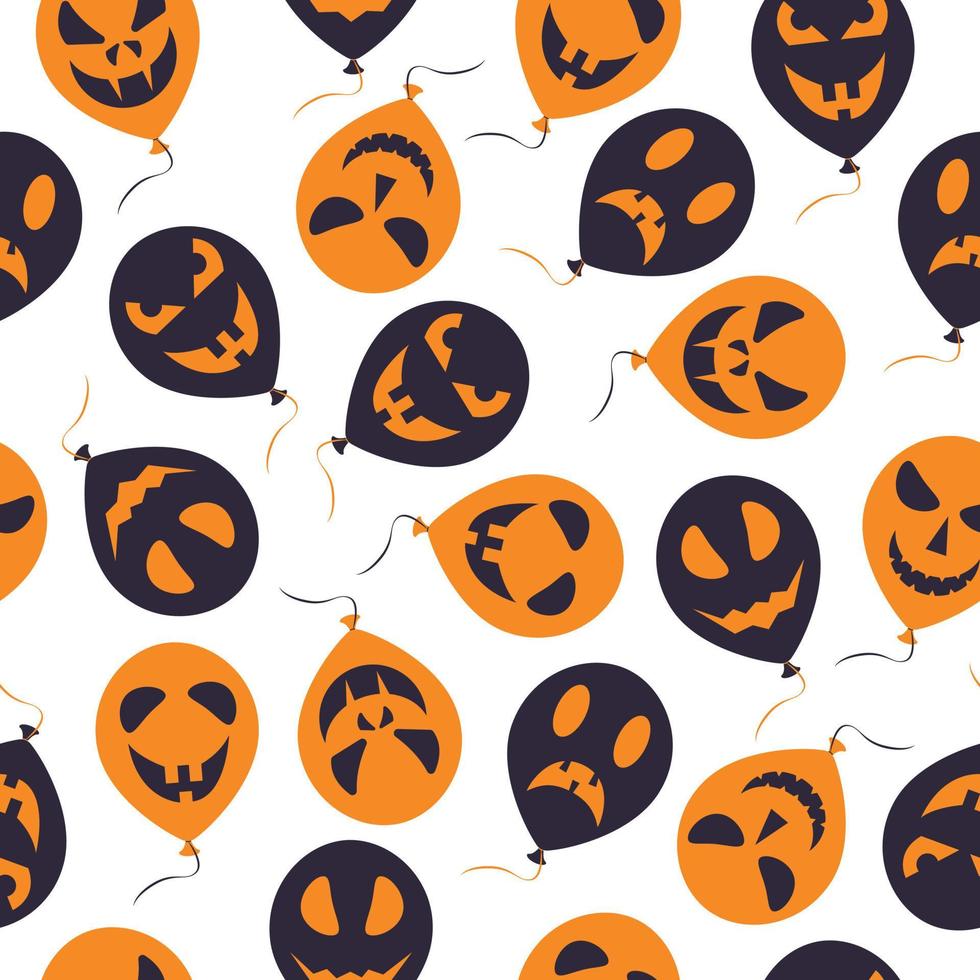 patrón impecable con la imagen de globos naranjas y negros, con varias muecas, como símbolo de halloween. Globos con la imagen de Jack the Lantern. un patrón sobre el tema de halloween. vector