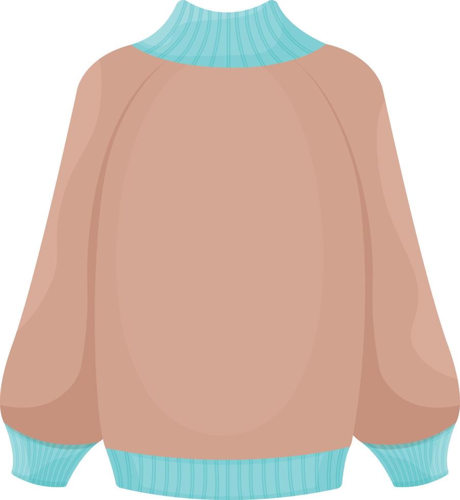 Bright warm knitted sweater in beige and blue colors. Warm clothes for walking in cold weather. A warm accessory for protection from the cold. Vector illustration isolated on a white background