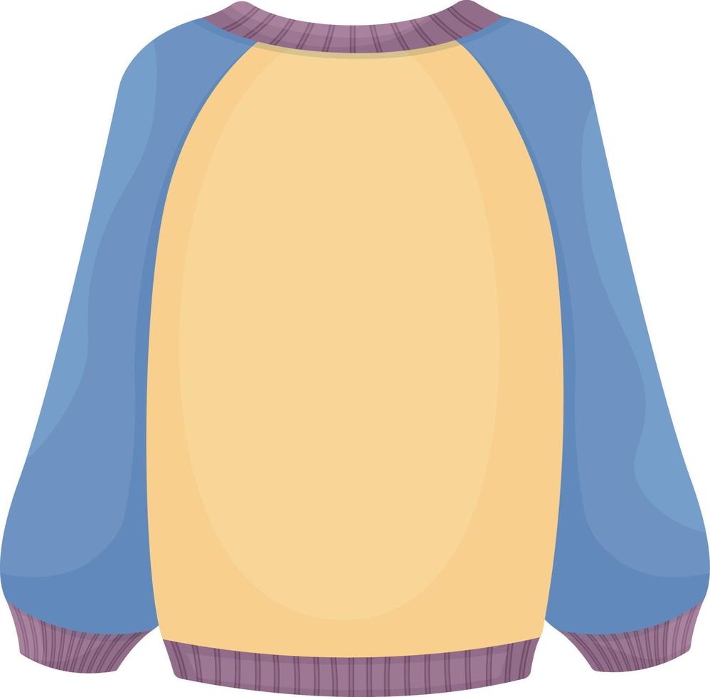 Bright warm knitted sweater in blue and yellow color. Warm clothes for walking in cold weather. A warm accessory for protection from the cold. Vector illustration isolated on a white background