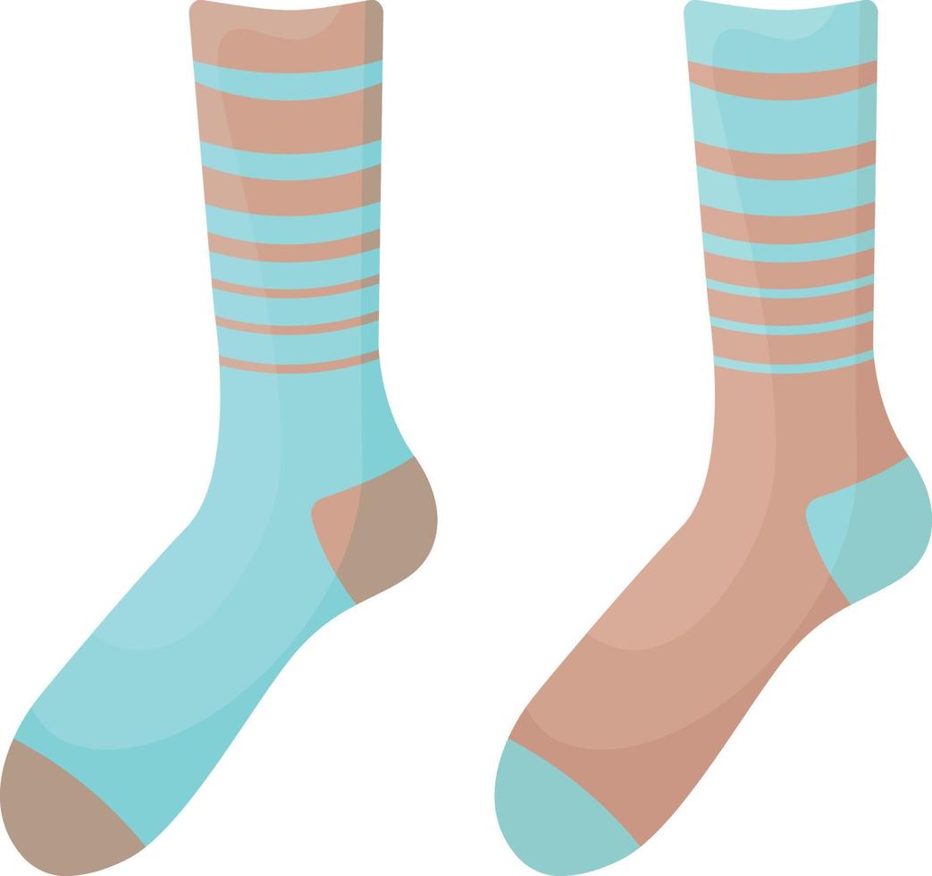Bright warm multi-colored socks in beige and blue colors. Knitted winter socks will protect your feet from the cold. Vector illustration isolated on a white background